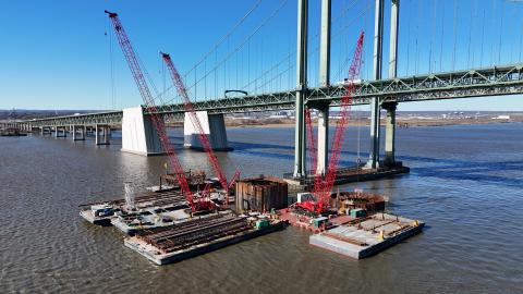 Cell W4 Sheets Being Lowered Delaware Memorial Bridge Ship Collision Prevention System Construction Photos