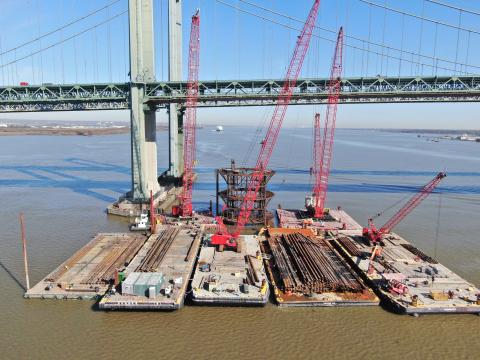 First Cell Sheet Piling Delaware Memorial Bridge Ship Collision Prevention System Construction Photos