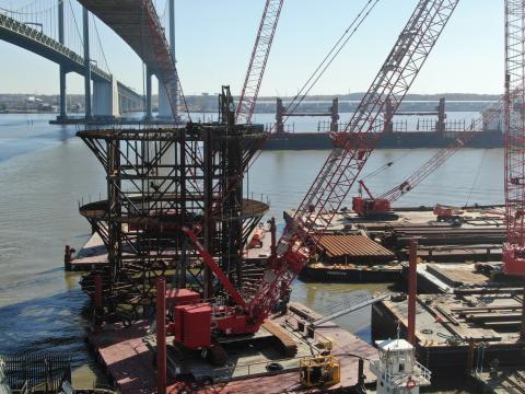 First Cell Sheet Piling Delaware Memorial Bridge Ship Collision Prevention System Construction Photos